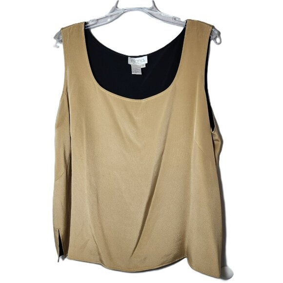 Elana Tanner 100% Silk Sleeveless Blouse Tan Size 16 Scoop Neck Solid Top - Picture 1 of 4